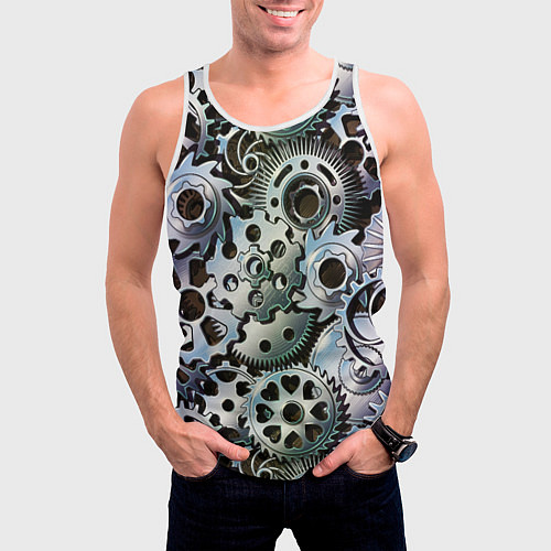 Мужская майка без рукавов Стимпанк шестеренки Steampunk / 3D-Белый – фото 3