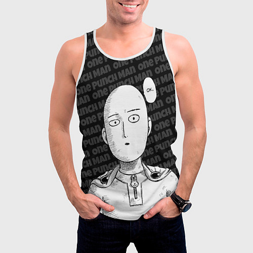 Мужская майка без рукавов One Punch Man - Сайтама Ванпанчмен / 3D-Белый – фото 3