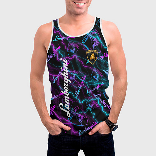 Мужская майка без рукавов Lamborghini Неоновые молнии / 3D-Белый – фото 3