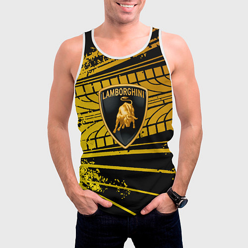 Мужская майка без рукавов Lamborghini - Следы от шин / 3D-Белый – фото 3