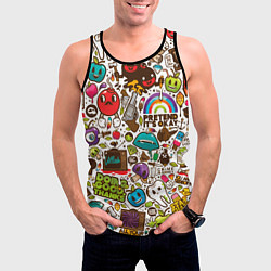 Майка-безрукавка мужская Смайл рисунки - арт, цвет: 3D-черный — фото 2