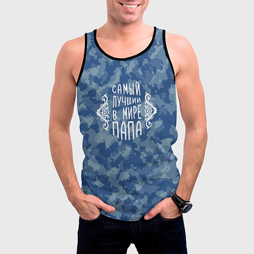 Мужская майка без рукавов 23 февраля - Папа лучший в мире / 3D-Черный – фото 3