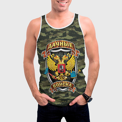 Мужская майка без рукавов ДАЧНЫЕ ВОЙСКА КАМУФЛЯЖ / 3D-Белый – фото 3