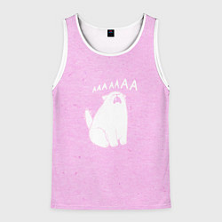 Майка-безрукавка мужская Кот орет ааааа, цвет: 3D-белый