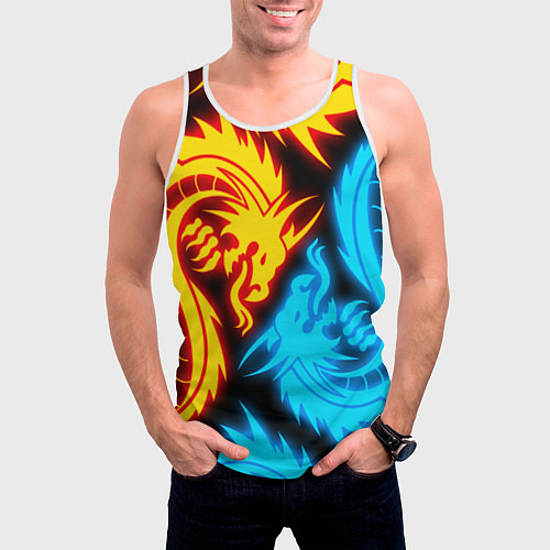 Мужская майка без рукавов НЕОНОВЫЕ ДРАКОНЫ NEON DRAGONS / 3D-Белый – фото 3