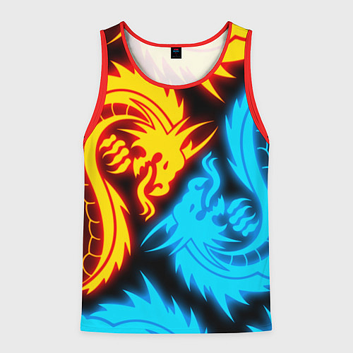 Мужская майка без рукавов НЕОНОВЫЕ ДРАКОНЫ NEON DRAGONS / 3D-Красный – фото 1