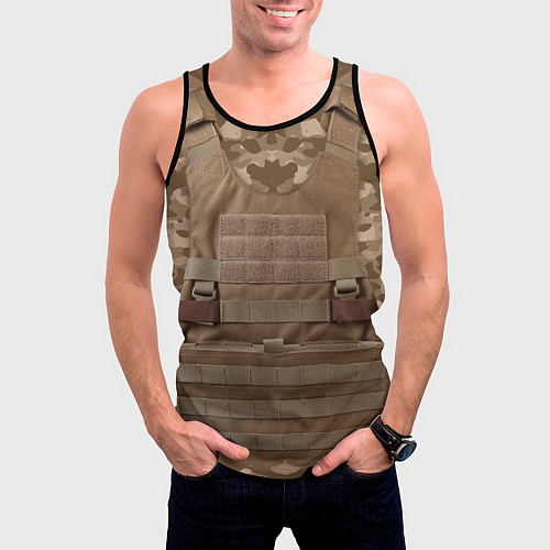 Мужская майка без рукавов Бронежилет: коричневый камуфляж / 3D-Черный – фото 3