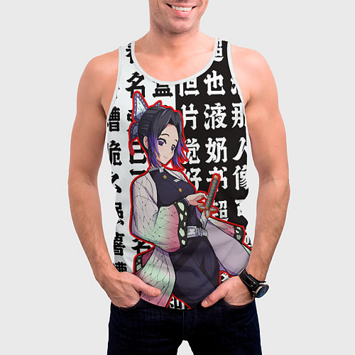 Мужская майка без рукавов Шинобу Кочо и иероглифы Клинок рассекающий демонов / 3D-Белый – фото 3