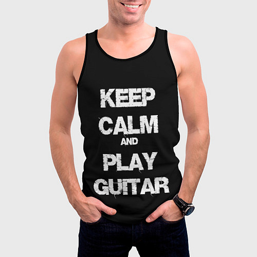 Мужская майка без рукавов KEEP CALM AND PLAY GUITAR / 3D-Черный – фото 3