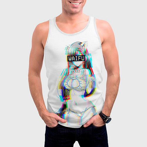 Мужская майка без рукавов Кошкодевочка Waifu / 3D-Белый – фото 3