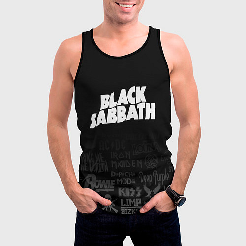 Мужская майка без рукавов Black Sabbath логотипы рок групп / 3D-Черный – фото 3