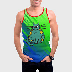 Майка-безрукавка мужская Прикольный зеленый кот, цвет: 3D-красный — фото 2