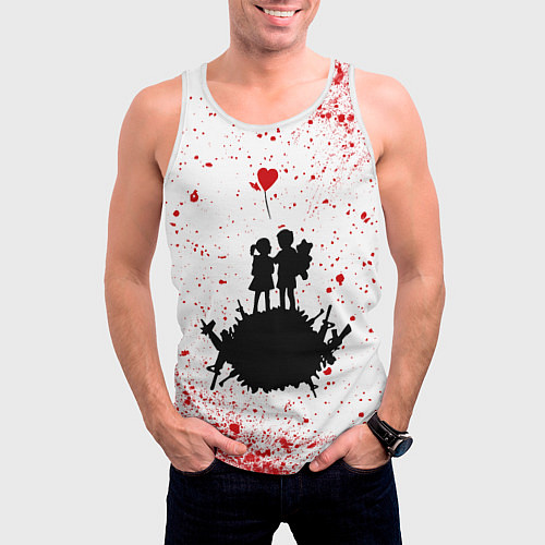 Мужская майка без рукавов BANKSY - МАЛЬЧИК И ДЕВОЧКА Арт / 3D-Белый – фото 3