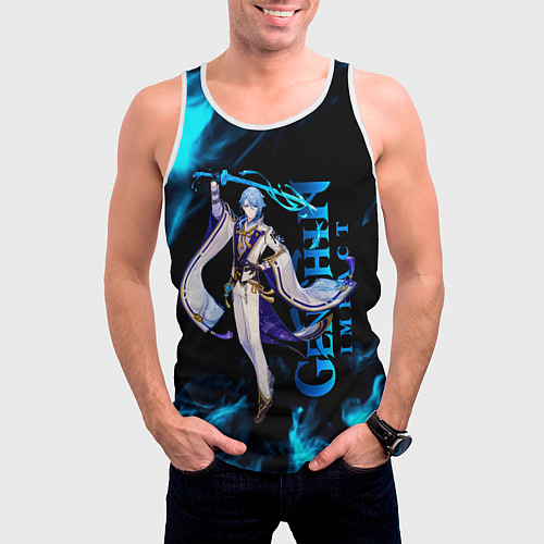 Мужская майка без рукавов Kamisato Ayato Камисато Аято / 3D-Белый – фото 3