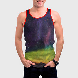 Майка-безрукавка мужская Горный пейзаж со звёздным небом и северным сиянием, цвет: 3D-красный — фото 2