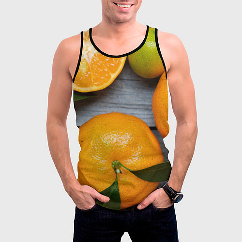 Мужская майка без рукавов Мандаринки на деревянном столе / 3D-Черный – фото 3