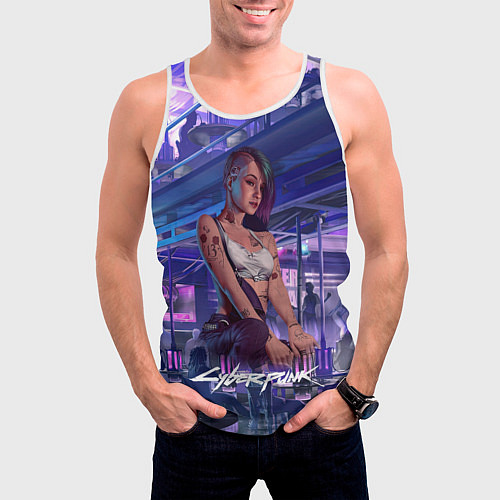 Мужская майка без рукавов Jydy Джуди Cyberpunk2077 / 3D-Белый – фото 3