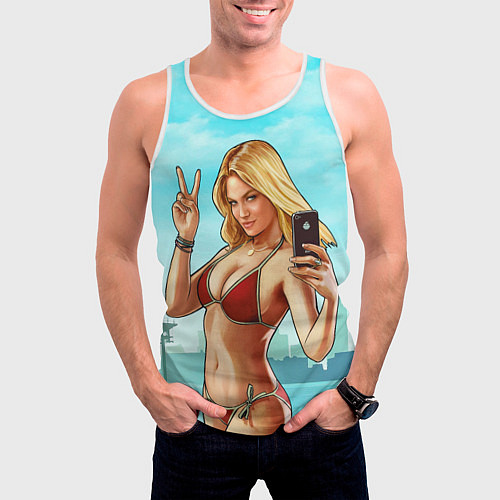 Мужская майка без рукавов GTA Beach girl / 3D-Белый – фото 3