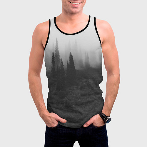Мужская майка без рукавов Туманный лес - туман / 3D-Черный – фото 3