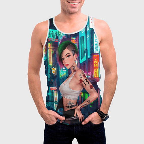 Мужская майка без рукавов Judy Cyberpunk2077 Киберпанк / 3D-Белый – фото 3