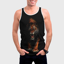 Майка-безрукавка мужская Тигр на черном фоне, цвет: 3D-белый — фото 2