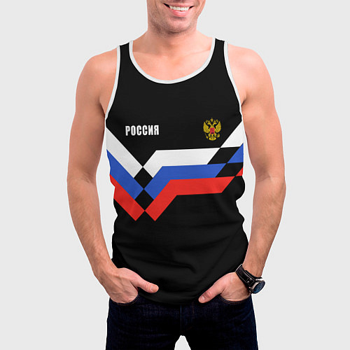 Мужская майка без рукавов РОССИЯ ТРИКОЛОР ЛИНИИ / 3D-Белый – фото 3