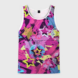 Майка-безрукавка мужская Star Colorful Pattern Fashion Neon, цвет: 3D-белый