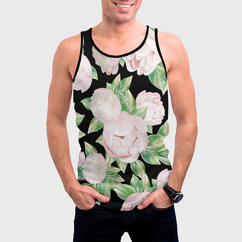 Мужская майка без рукавов Цветы Нарисованные Пионы / 3D-Черный – фото 3