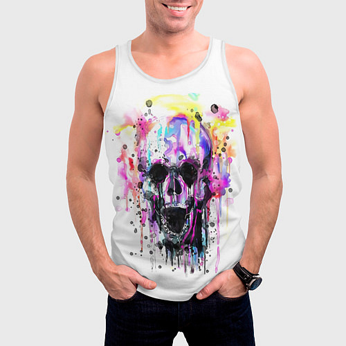 Мужская майка без рукавов Череп - акварель / 3D-Белый – фото 3