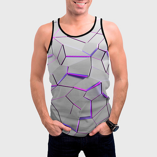 Мужская майка без рукавов 3д плиты - белый неон / 3D-Черный – фото 3