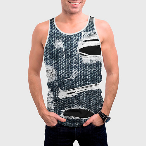 Мужская майка без рукавов Джинсовое рваньё Fashion trend / 3D-Белый – фото 3