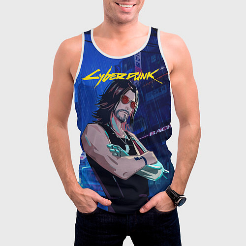 Мужская майка без рукавов Johnny Cyberpunk2077 / 3D-Белый – фото 3