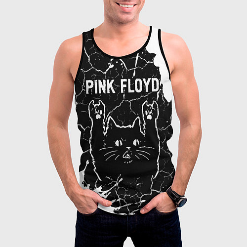 Мужская майка без рукавов Pink Floyd Rock Cat / 3D-Черный – фото 3
