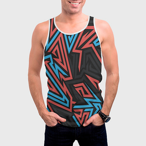Мужская майка без рукавов Геометрический красный-синий паттерн / 3D-Белый – фото 3