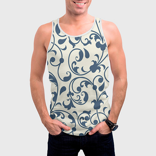 Мужская майка без рукавов Гжелевый вьюнок / 3D-Белый – фото 3