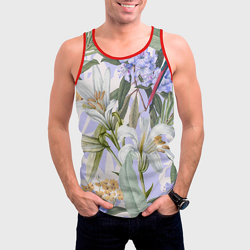 Мужская майка без рукавов Цветы Фиолетовые Дикие Джунгли / 3D-Красный – фото 3