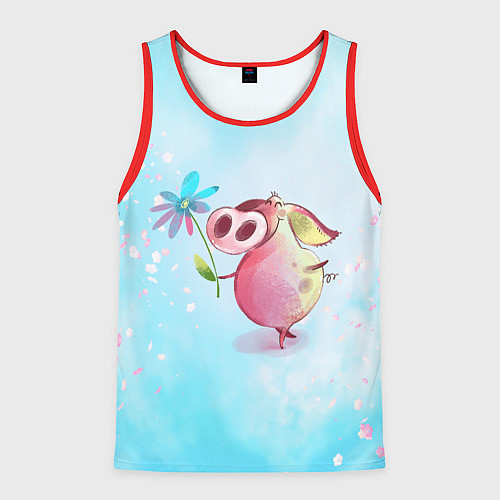 Мужская майка без рукавов Милый поросенок с цветами / 3D-Красный – фото 1