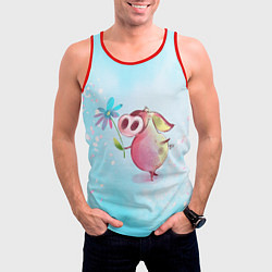 Майка-безрукавка мужская Милый поросенок с цветами, цвет: 3D-красный — фото 2