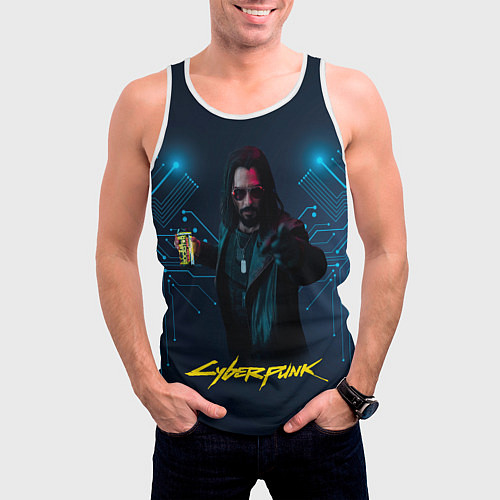 Мужская майка без рукавов Johnny Cyberpunk2077 / 3D-Белый – фото 3