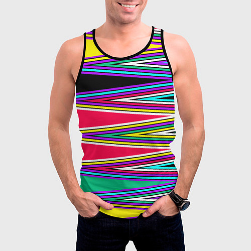 Мужская майка без рукавов Разноцветный радужный полосатый принт / 3D-Черный – фото 3
