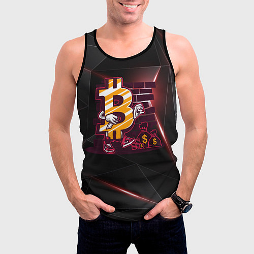 Мужская майка без рукавов Биткоин на фоне стены Bitcoin / 3D-Черный – фото 3