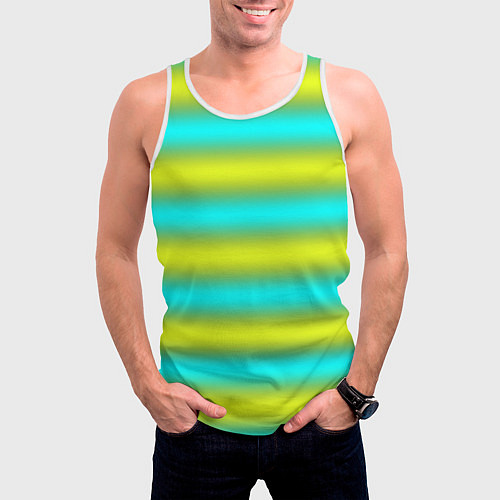 Мужская майка без рукавов Бирюзово-желтые неоновые полосы / 3D-Белый – фото 3