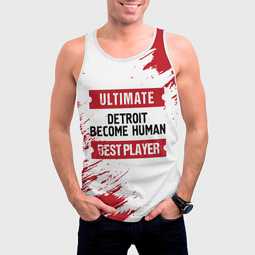 Мужская майка без рукавов Detroit Become Human: красные таблички Best Player / 3D-Белый – фото 3