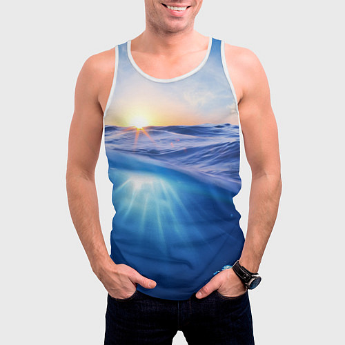 Мужская майка без рукавов Грань между небом и водой / 3D-Белый – фото 3
