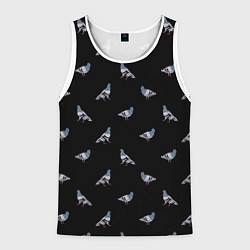 Майка-безрукавка мужская Голуби на черном паттерн, цвет: 3D-белый