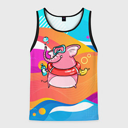 Майка-безрукавка мужская Слоненок идет купаться, цвет: 3D-черный