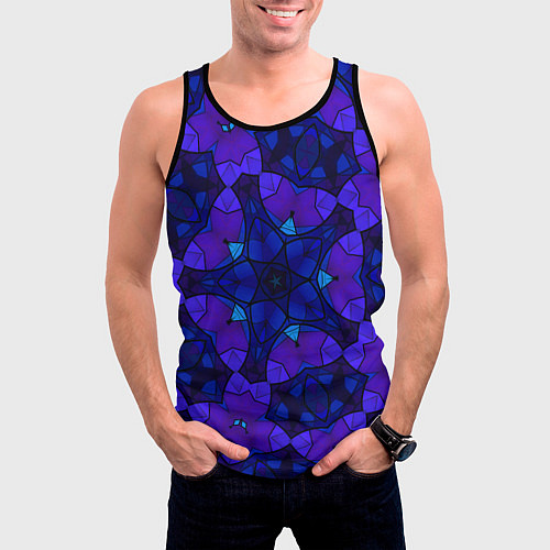 Мужская майка без рукавов Калейдоскоп -геометрический сине-фиолетовый узор / 3D-Черный – фото 3