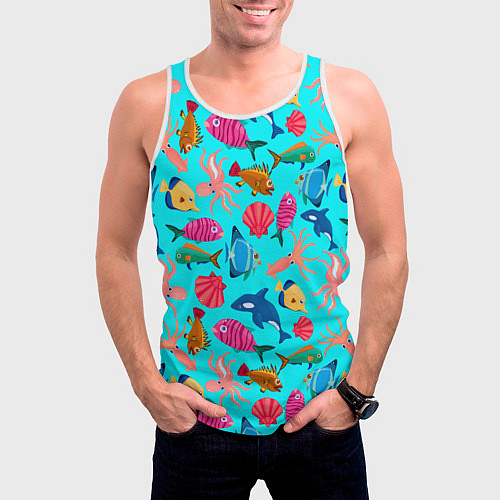 Мужская майка без рукавов THE UNDERWATER WORLD OF THE OCEAN / 3D-Белый – фото 3