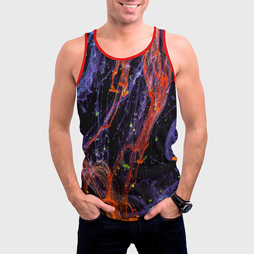 Мужская майка без рукавов Неоновые краски во тьме - Оранжевый и фиолетовый / 3D-Красный – фото 3