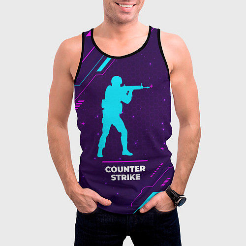 Мужская майка без рукавов Символ Counter Strike в неоновых цветах на темном / 3D-Черный – фото 3